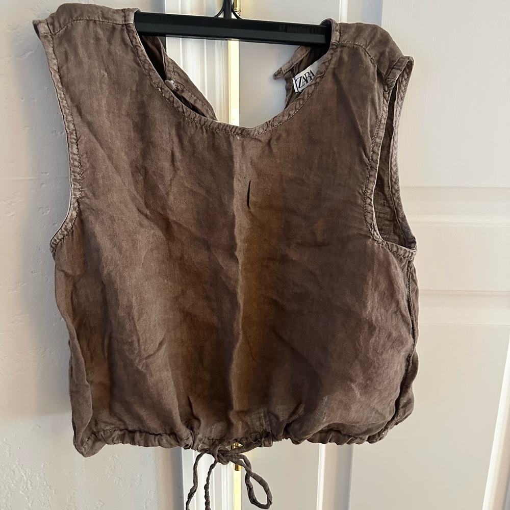 Zara Brown Linen Sleeveless Top